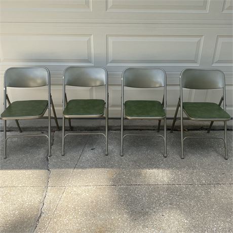 1981 Vintage Samsonite Folding Card Table Chairs with Light Seat Pads - Set of 4