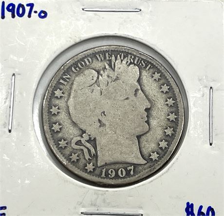 1907 O Silver Barber Half Dollar