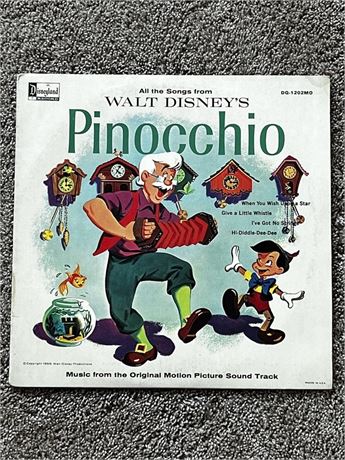 Rare 1959 Disneyland Record Walt Disney's Pinocchio Record Album DQ-1202MO