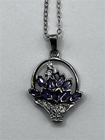 Diamond Amethyst Sterling Silver Necklace