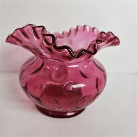 Fenton Cranberry Pink Dot Optic Crimped Ruffle Edge Vase