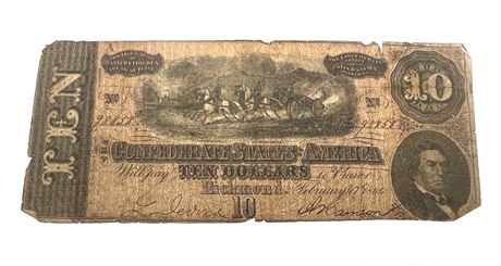 Confederate States of America 10 Dollar Bill