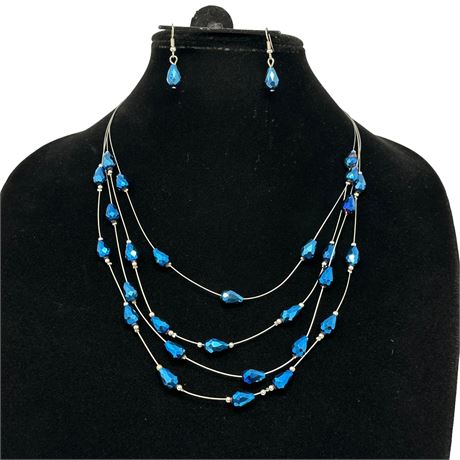 Floating Faceted Bead Necklace and Earrings