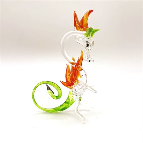 Vintage Spun Art Glass Colored Dragon Figurine