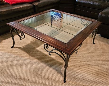 Glass Wood & Metal Coffee Table