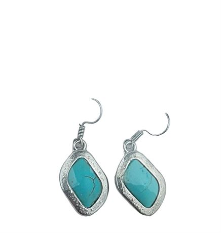 Silver tone turquoise colored pendant earrings