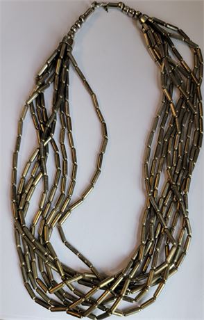 Multi strand long gold tone bead necklace
