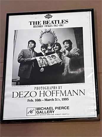 Vintage Framed Beatles Poster holding Sergeant Peppers Album