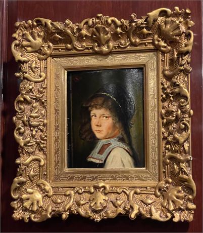 19th C. Oil on Board Portrait of a Child