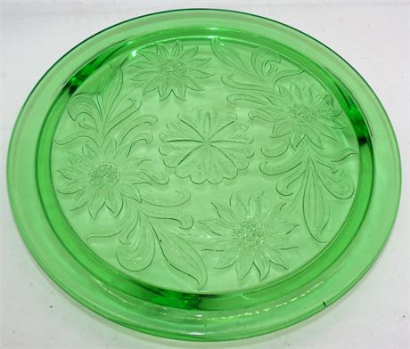 Green glass Vaseline cake plate