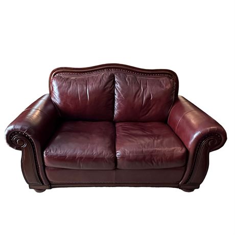 Leather and Wood Accent Loveseat