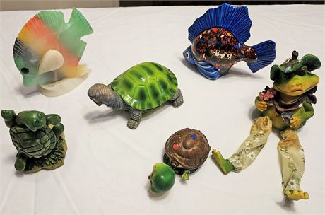 Fish, Turtles, and Frog Figurines