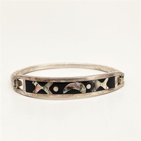 Mexican Sterling Silver and Inlaid Abalone Bracelet