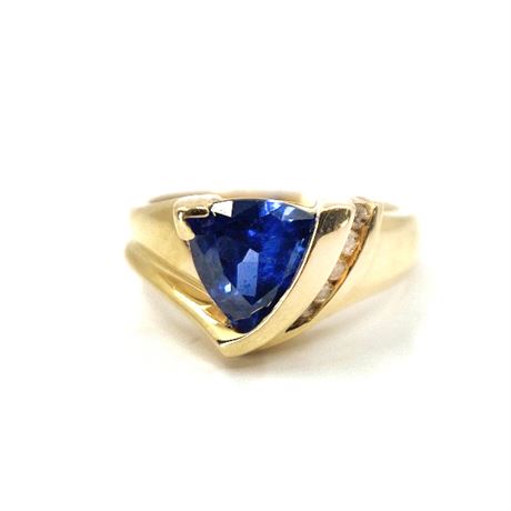 Trillion Cut 0.70 Carat Blue Sapphire and Diamond Ring