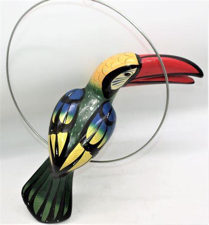 Pottery Toucan bird on metal ring 16"
