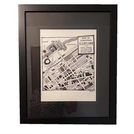 Map of Downtown Cleveland, Framed Print 1942