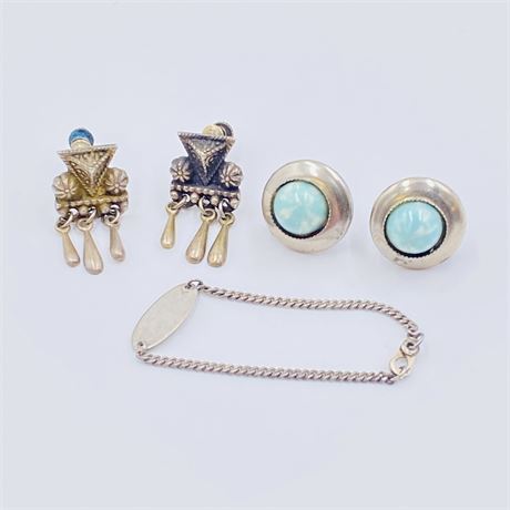 Vintage Sterling Silver Baby Bracelet and Screw-back Earrings