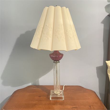 Etched Glass Table Lamp with Ruby Red Glass Accents