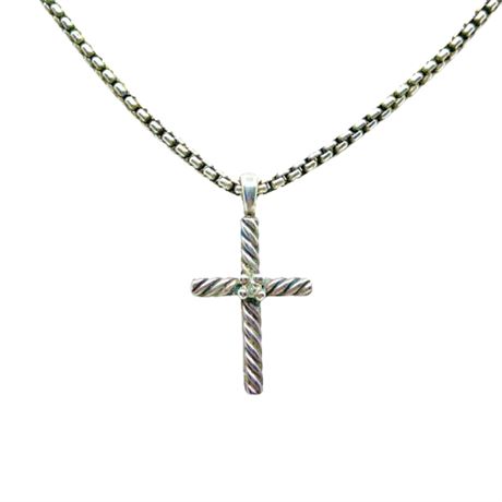 David Yurman 925 Petite Cable Cross with Diamond