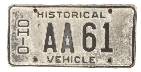 Vtg. Ohio Historical Vehicle License Plate (Low Number)