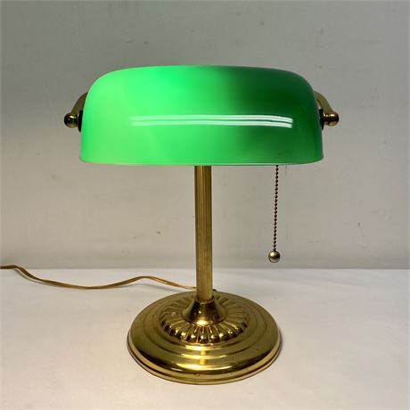 Vintage Banker's Lamp With Green Glass Tilt Shade