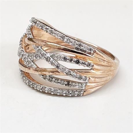 Diamond and 14 K Pink Gold Entwined Ring Band