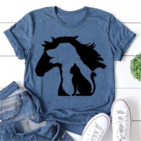 Horse, dog, cat T shirt, Blue, 2XL