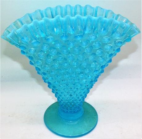 Fenton Opalescent Fan vase Blue