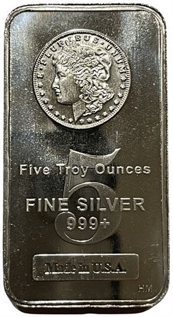 Five Troy Ounces (5 oz) .999 Fine Silver - Silver Bar
