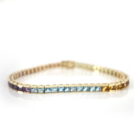 Contemporary 14 K Rainbow Gemstone Bracelet