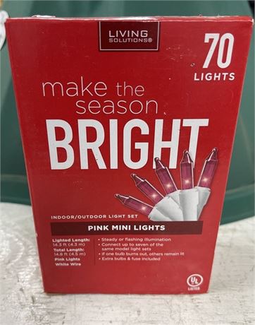 New, Living Solutions Pink Mini Lights 70ct.