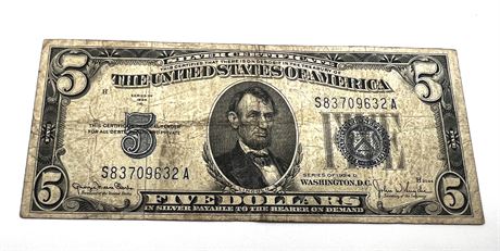 1934 D Five Dollar Blue Seal