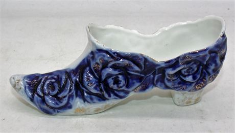 Blue white porcelain slipper shoe
