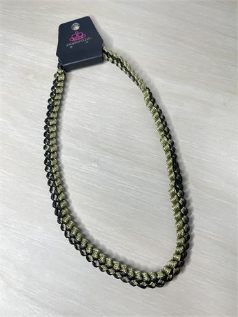 Black and Green Braided Cord Necklace