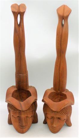 16" Carved wood Face Legs pipe stands