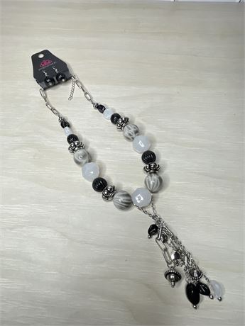 Black and White Bead Necklace and Earrings