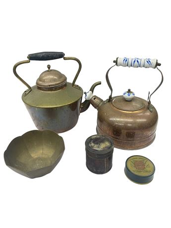 Copper Coated Kettle and Brass Lot