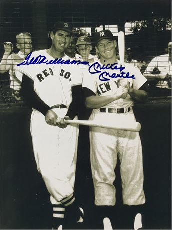 NY Mets Joe DiMaggio & Mickey Mantle Signed 8x10 B&W Photograph Verified