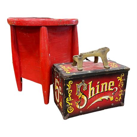 Vintage 5 Cents Shoe Shine Box and Stool