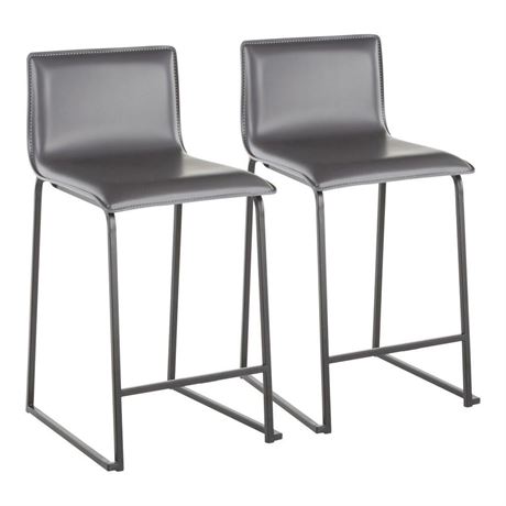 STILL IN BOX Pair of Mara 26" Contemporary Counter Stool In Black Metal And Grey