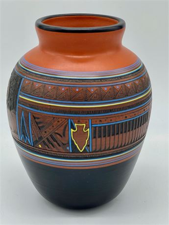 Signed Etched Navajo Pottery Jar