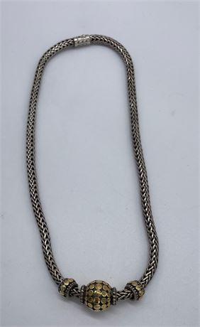 David Yurman Style Sterling Silver and 18K Rope Necklace