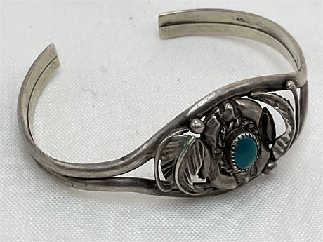 Signed “M. Davis” Sterling Silver & Turquoise Cuff Bracelet