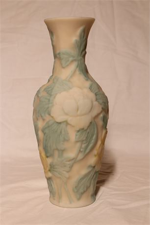 Antique Consolidated Glass Flower Cameo Vase 9 1/2"