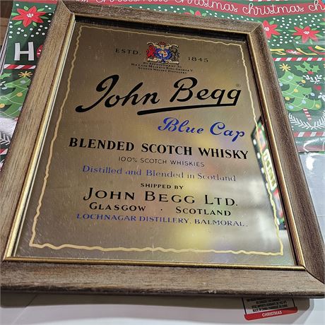 John Begg Blue Cap Blended Scotch Whiskey Mirror Sign