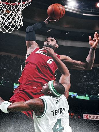 Lebron James Dunks over Celtics Photo Official NBA Photograph