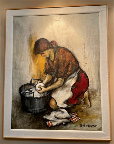 Rene Cazassus Woman Washing Clothes Painting