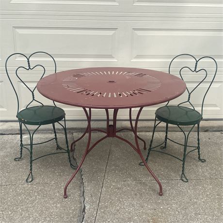 Vintage Metal Patio Table with 2 Chairs
