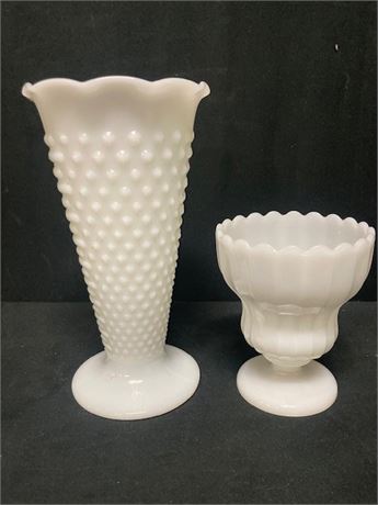 (2)  Milk Glass Vases