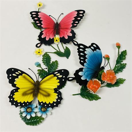 Set of 3 Decorative Metal Butterfly Wall Hangings